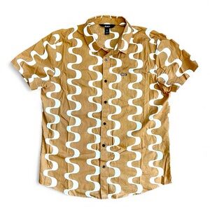 RVCA Men's Casual Shirt with Tan and White Waves